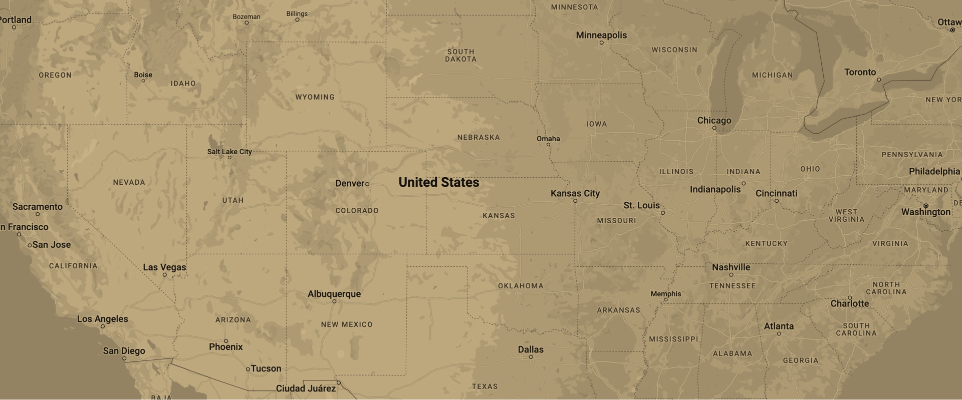 <p>Tan USA Map with major cities of Paul Davis locations</p>